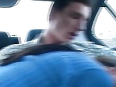 Sexy brunette teen sucking a hard cock in the car